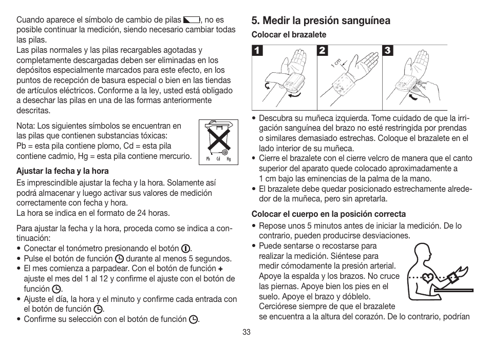 Medir la presión sanguínea | Beurer BC 32 User Manual | Page 33 / 76