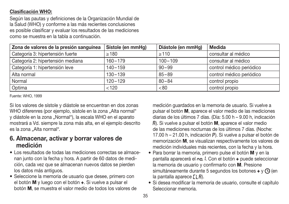 Almacenar, activar y borrar valores de medición | Beurer BC 32 User Manual | Page 35 / 76