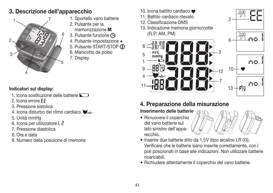 Descrizione dell’apparecchio, Preparazione della misurazione | Beurer BC 32 User Manual | Page 41 / 76