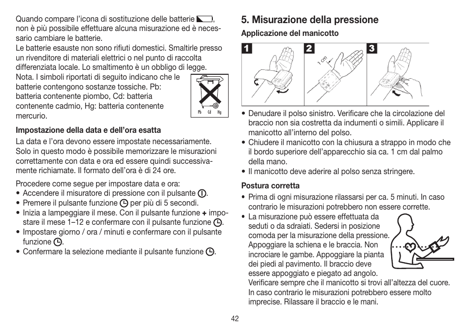 Misurazione della pressione | Beurer BC 32 User Manual | Page 42 / 76