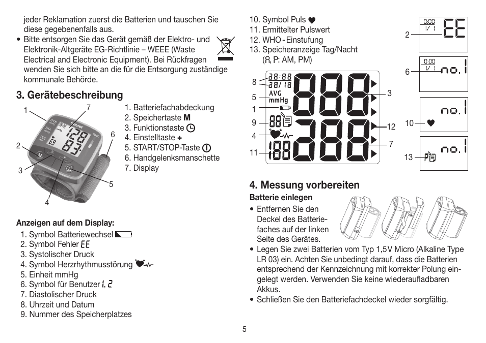 Gerätebeschreibung, Messung vorbereiten | Beurer BC 32 User Manual | Page 5 / 76