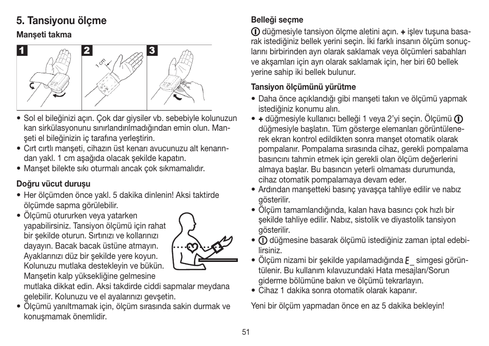 Tansiyonu ölçme | Beurer BC 32 User Manual | Page 51 / 76