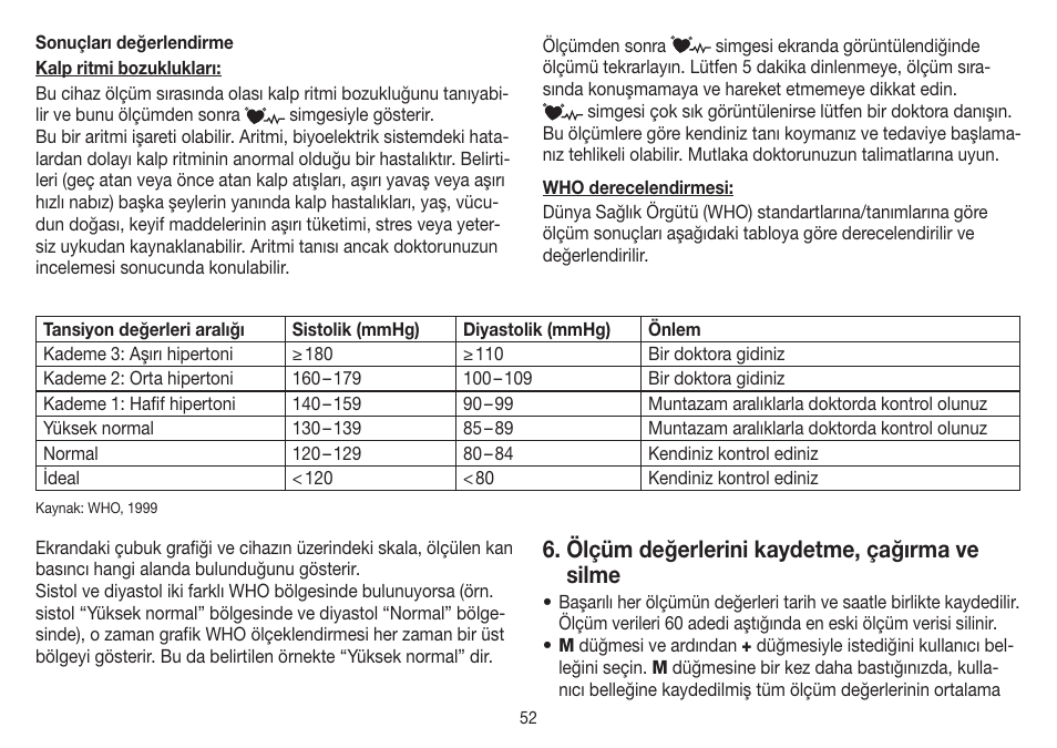 Ölçüm değerlerini kaydetme, çağırma ve silme | Beurer BC 32 User Manual | Page 52 / 76