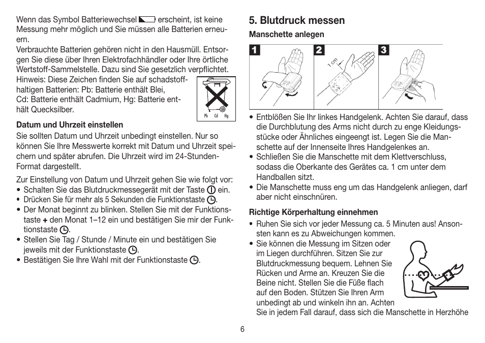 Blutdruck messen | Beurer BC 32 User Manual | Page 6 / 76