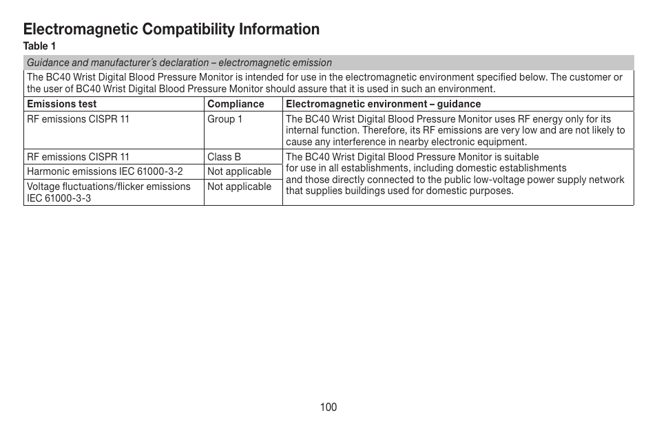 Electromagnetic compatibility information | Beurer BC 40 User Manual | Page 100 / 104