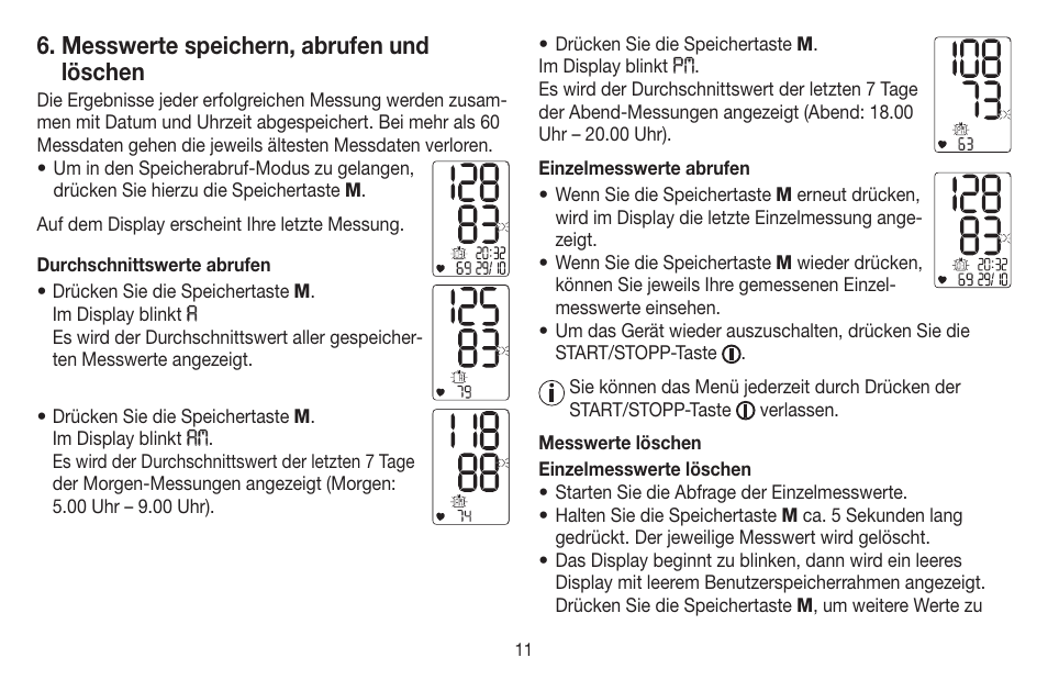 Messwerte speichern, abrufen und löschen | Beurer BC 40 User Manual | Page 11 / 104