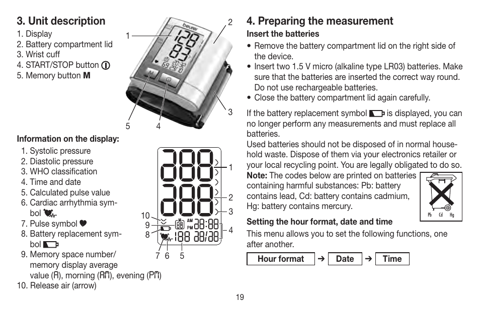 Unit description, Preparing the measurement | Beurer BC 40 User Manual | Page 19 / 104