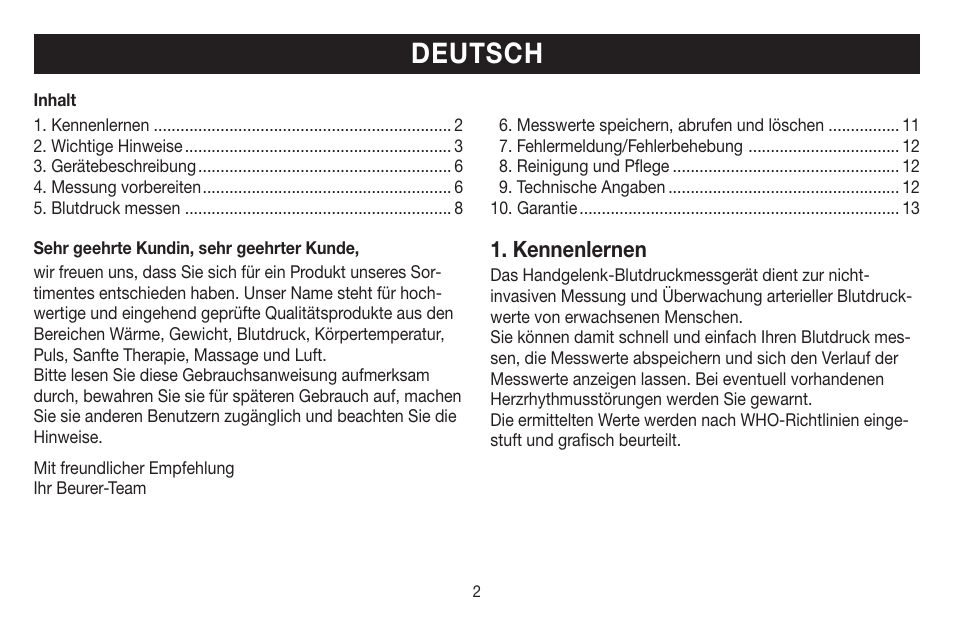 Deutsch, Kennenlernen | Beurer BC 40 User Manual | Page 2 / 104