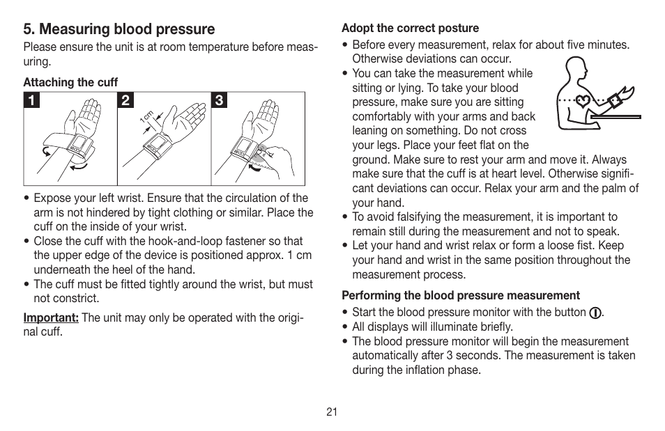 Measuring blood pressure | Beurer BC 40 User Manual | Page 21 / 104