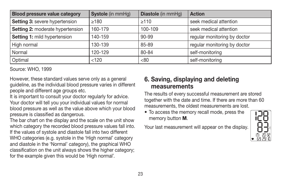 Saving, displaying and deleting measurements | Beurer BC 40 User Manual | Page 23 / 104