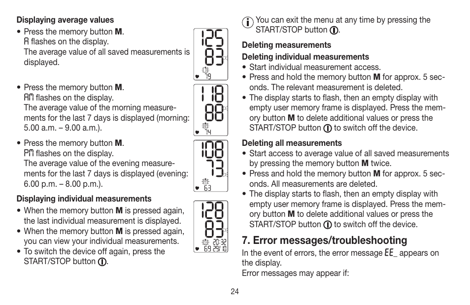 Error messages/troubleshooting | Beurer BC 40 User Manual | Page 24 / 104