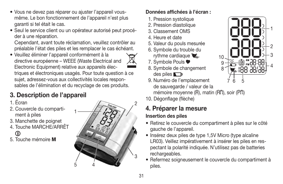 Description de l’appareil, Préparer la mesure | Beurer BC 40 User Manual | Page 31 / 104