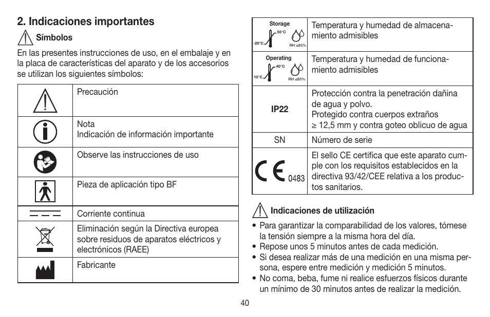 Indicaciones importantes | Beurer BC 40 User Manual | Page 40 / 104