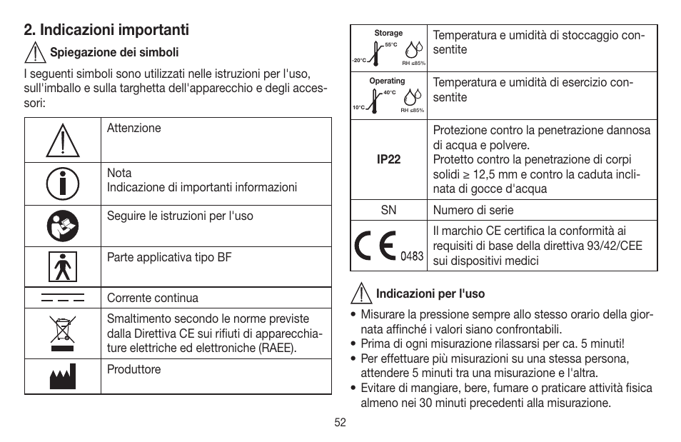 Indicazioni importanti | Beurer BC 40 User Manual | Page 52 / 104