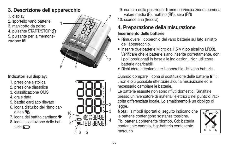 Descrizione dell'apparecchio, Preparazione della misurazione | Beurer BC 40 User Manual | Page 55 / 104