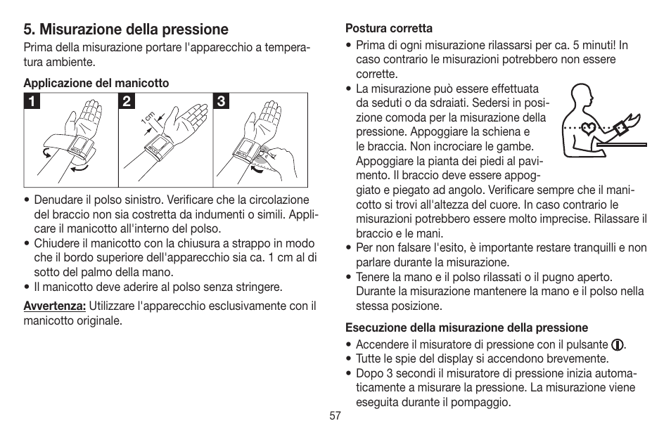 Misurazione della pressione | Beurer BC 40 User Manual | Page 57 / 104