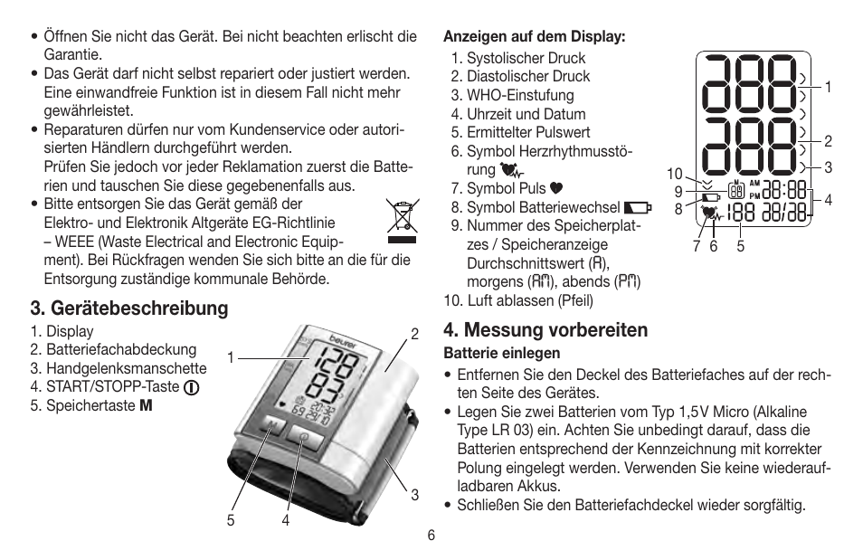 Gerätebeschreibung, Messung vorbereiten | Beurer BC 40 User Manual | Page 6 / 104