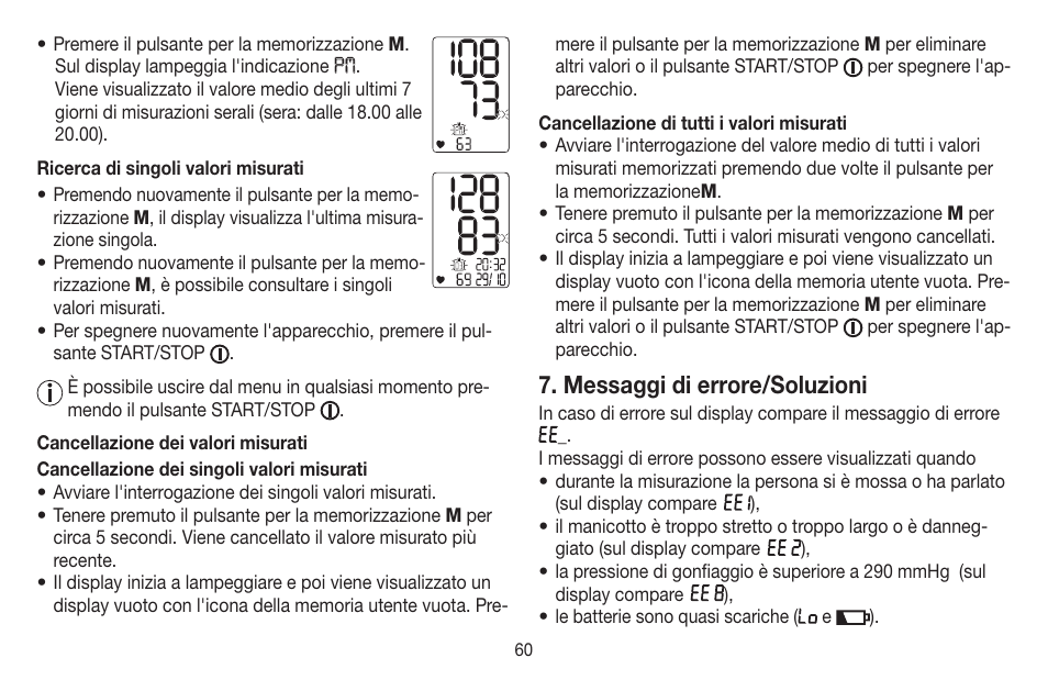 Messaggi di errore/soluzioni | Beurer BC 40 User Manual | Page 60 / 104