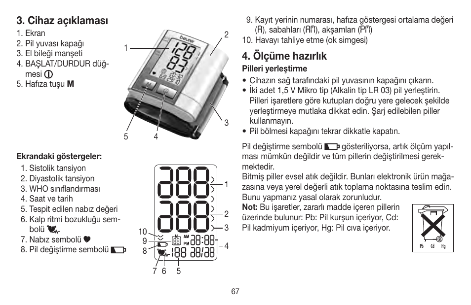 Cihaz açıklaması, Ölçüme hazırlık | Beurer BC 40 User Manual | Page 67 / 104