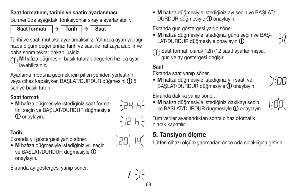 Tansiyon ölçme | Beurer BC 40 User Manual | Page 68 / 104