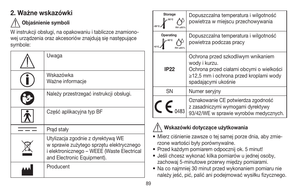 Ważne wskazówki | Beurer BC 40 User Manual | Page 89 / 104