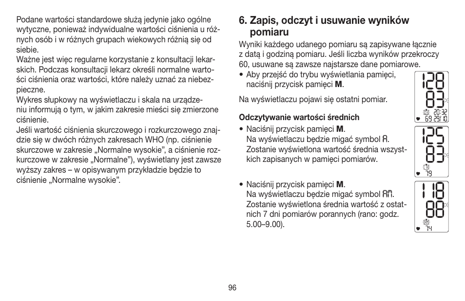 Zapis, odczyt i usuwanie wyników pomiaru | Beurer BC 40 User Manual | Page 96 / 104