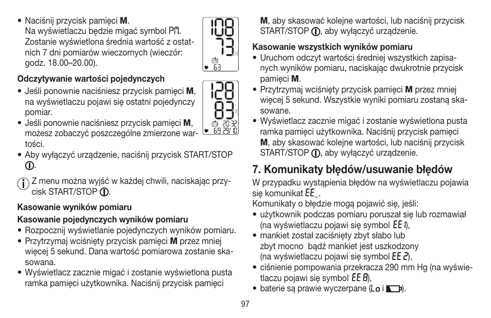 Komunikaty błędów/usuwanie błędów | Beurer BC 40 User Manual | Page 97 / 104