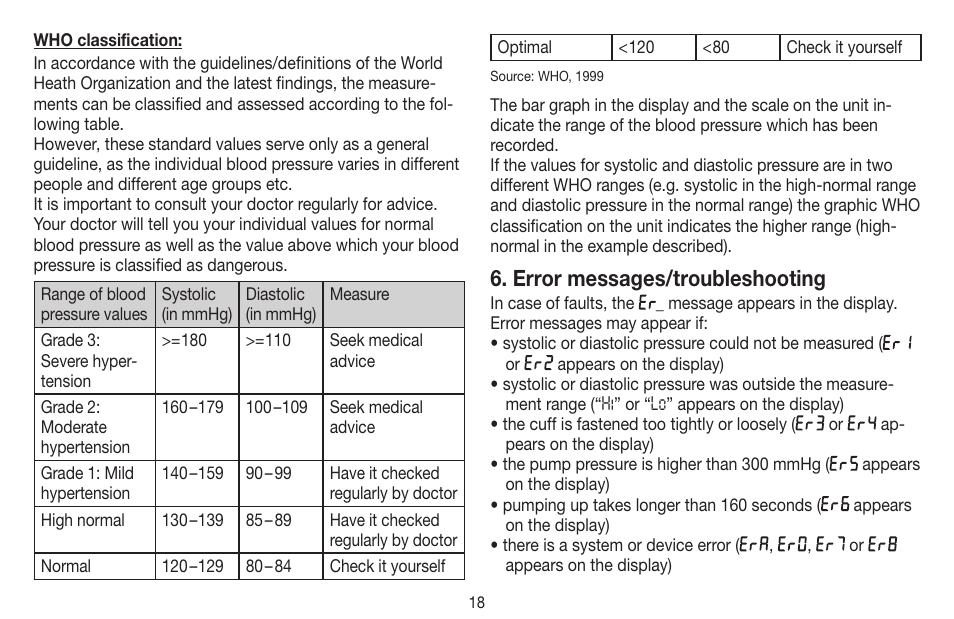 Error messages/troubleshooting | Beurer BC 44 User Manual | Page 18 / 84