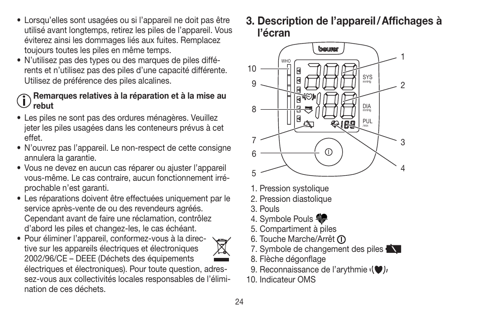 Description de l’appareil / affichages à l’écran | Beurer BC 44 User Manual | Page 24 / 84