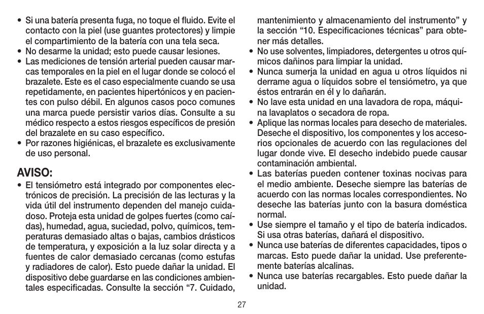 Aviso | Beurer BC 44 User Manual | Page 27 / 44