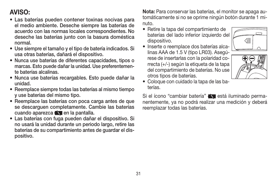 Aviso | Beurer BC 44 User Manual | Page 31 / 44