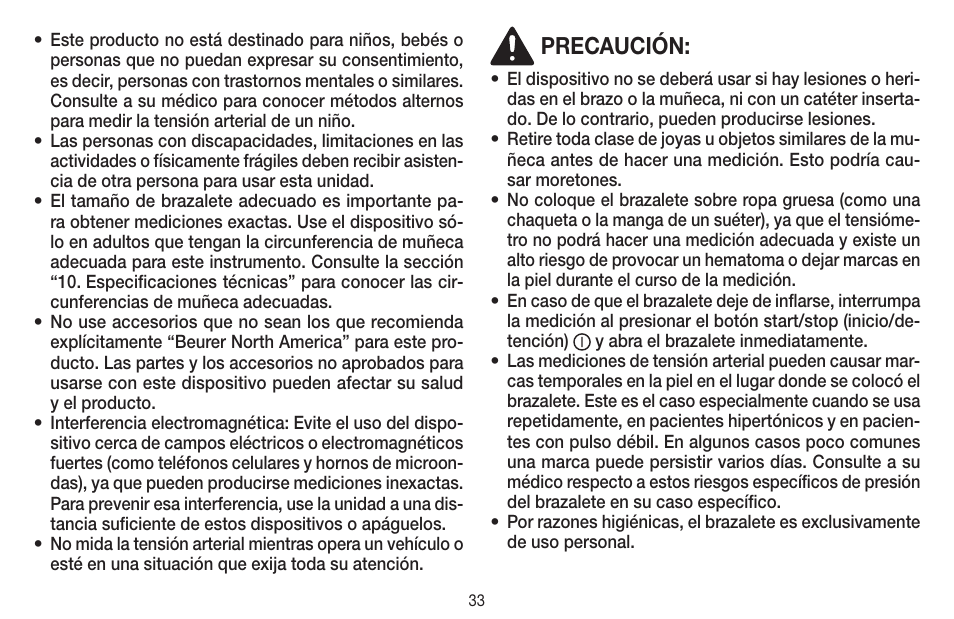 Precaución | Beurer BC 44 User Manual | Page 33 / 44
