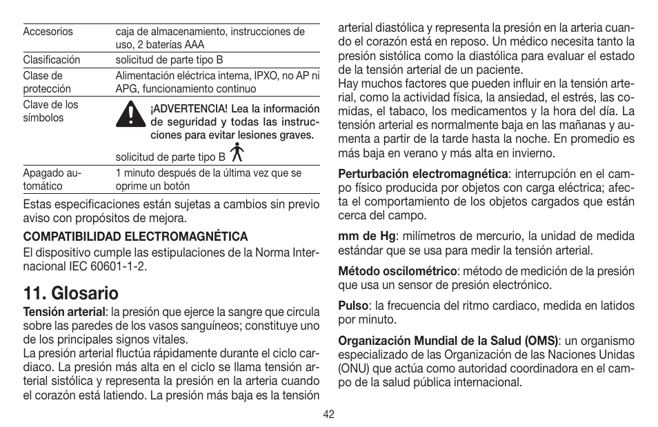 Glosario | Beurer BC 44 User Manual | Page 42 / 44