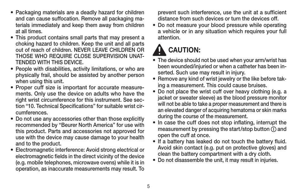 Caution | Beurer BC 44 User Manual | Page 5 / 44