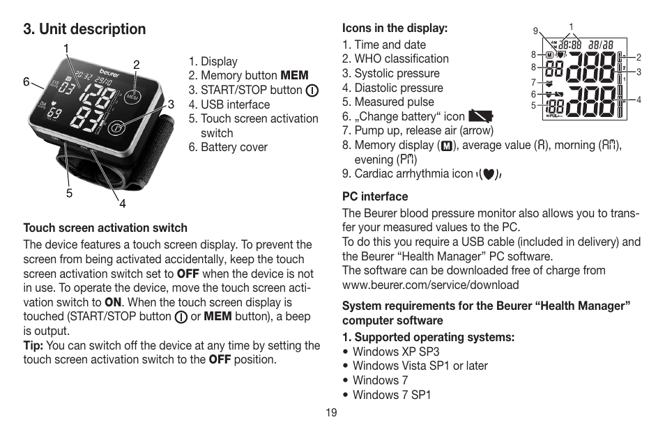 Unit description | Beurer BC 58 User Manual | Page 19 / 108