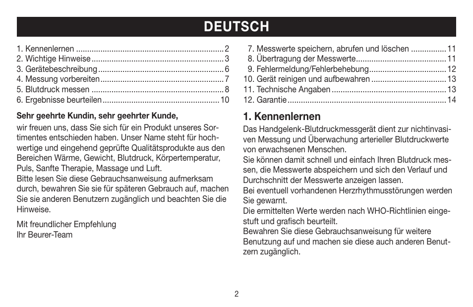 Deutsch, Kennenlernen | Beurer BC 58 User Manual | Page 2 / 108