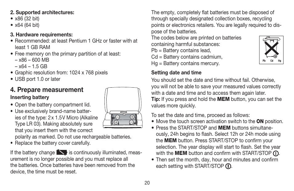 Prepare measurement | Beurer BC 58 User Manual | Page 20 / 108