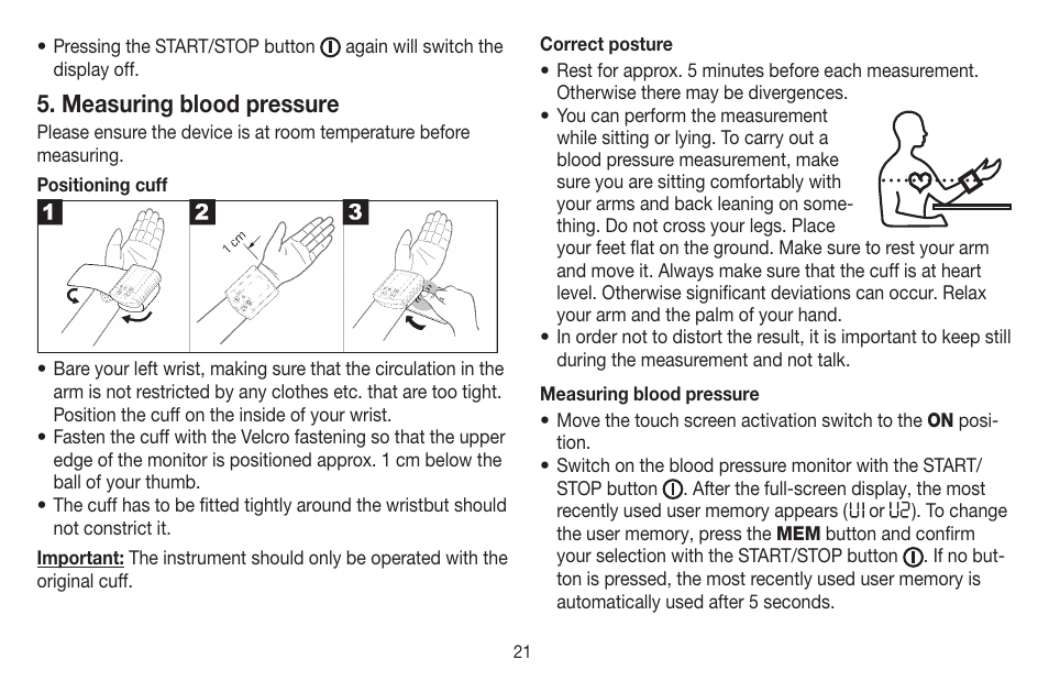 Measuring blood pressure | Beurer BC 58 User Manual | Page 21 / 108