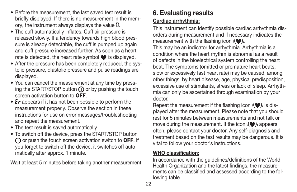 Evaluating results | Beurer BC 58 User Manual | Page 22 / 108