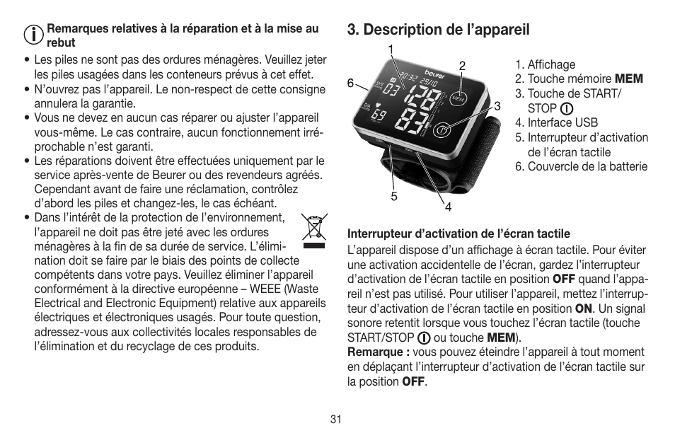 Description de l’appareil | Beurer BC 58 User Manual | Page 31 / 108