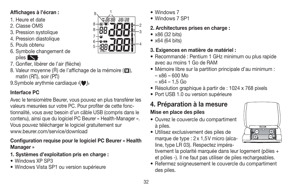 Préparation à la mesure | Beurer BC 58 User Manual | Page 32 / 108