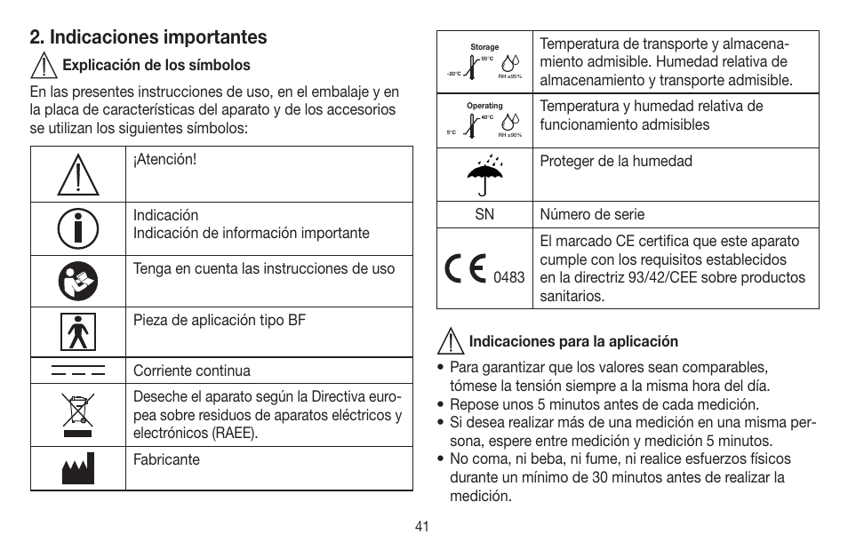 Indicaciones importantes | Beurer BC 58 User Manual | Page 41 / 108