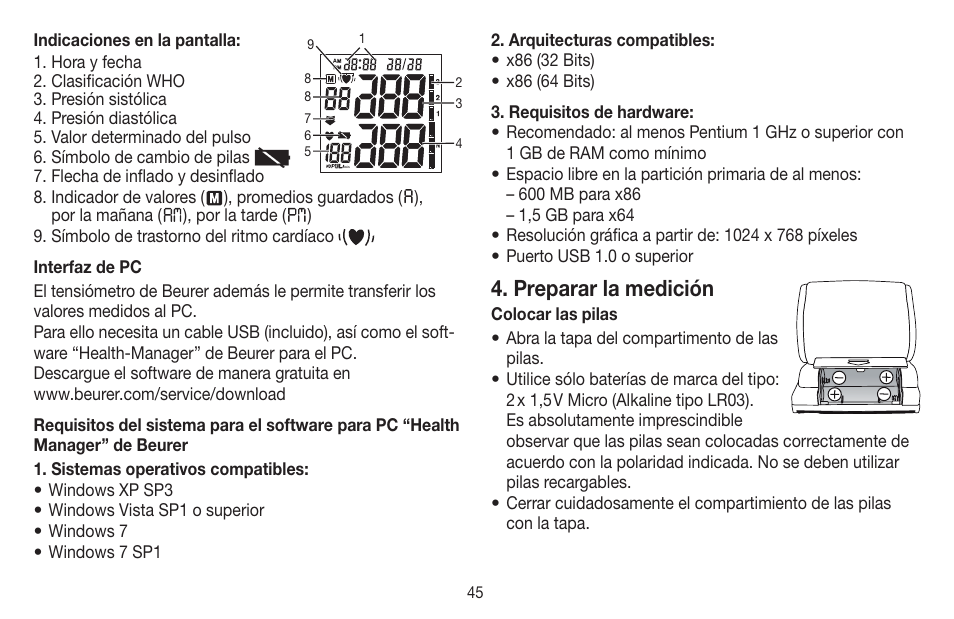 Preparar la medición | Beurer BC 58 User Manual | Page 45 / 108