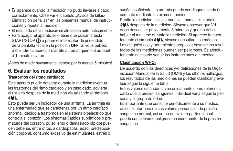 Evaluar los resultados | Beurer BC 58 User Manual | Page 48 / 108