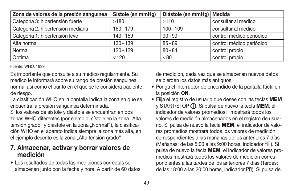 Almacenar, activar y borrar valores de medición | Beurer BC 58 User Manual | Page 49 / 108