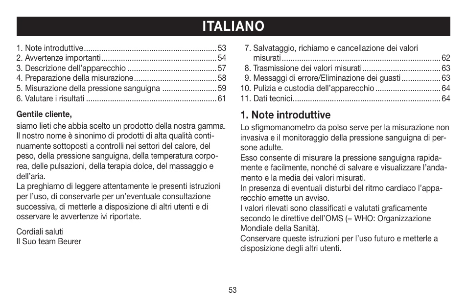 Italiano | Beurer BC 58 User Manual | Page 53 / 108