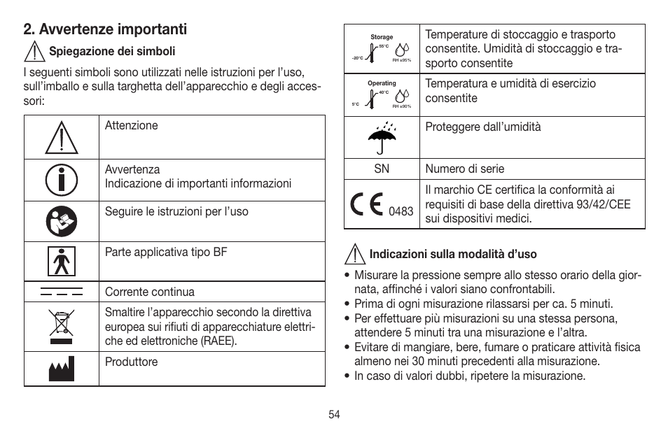 Avvertenze importanti | Beurer BC 58 User Manual | Page 54 / 108