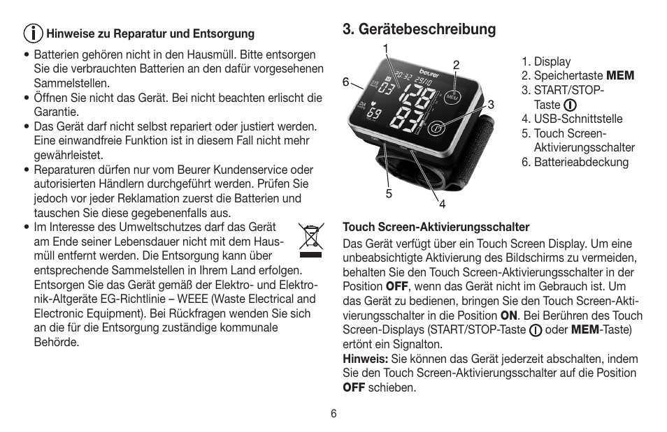 Gerätebeschreibung | Beurer BC 58 User Manual | Page 6 / 108