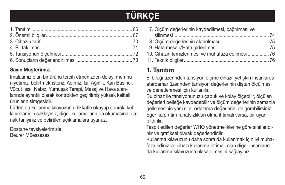 Türkçe, Tanıtım | Beurer BC 58 User Manual | Page 66 / 108