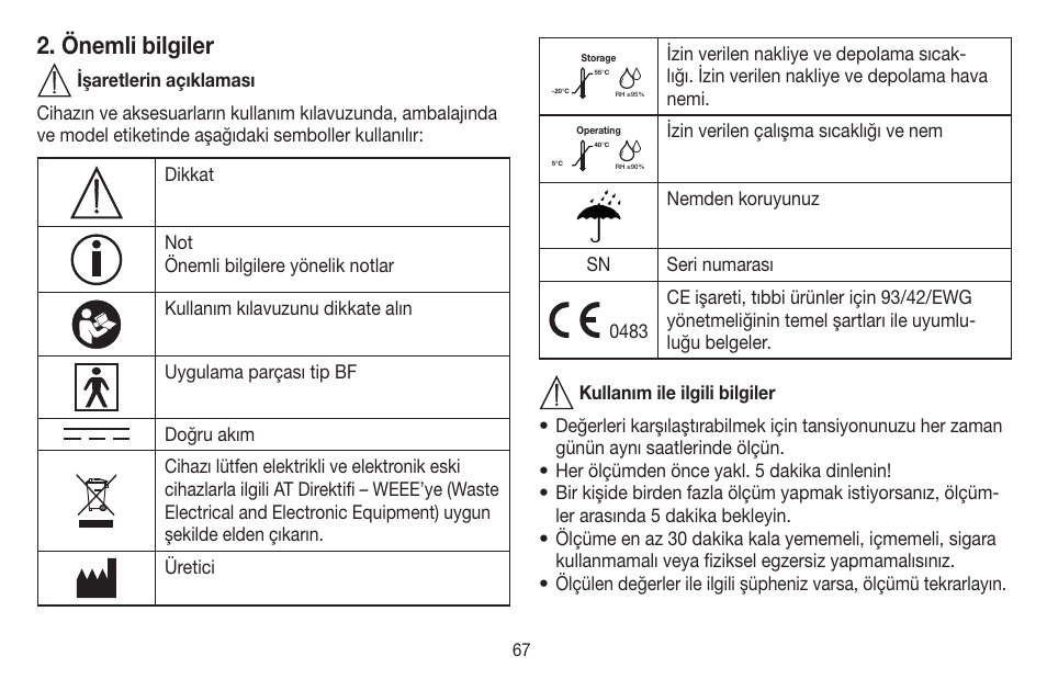 Önemli bilgiler | Beurer BC 58 User Manual | Page 67 / 108